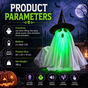 Figurine fantôme électrique Dropshipping Shopify, activée par le mouvement, visage lumineux, décoration de table d'Halloween - Product Image 4