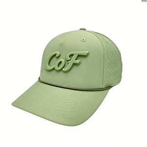 OEM Custom 5 Panel Water Proof Perforated Rope Golf <b>Hat</b> High Profile Curved Brim Premium Rubber Logo Snapback <b>Hat</b> <b>for</b> Men - Product Image 4