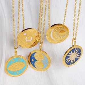 Oro 18 carati acciaio inossidabile impermeabile appannamento gioielli senza smalto blu stella luna sole ciondolo collana turco diavolo malocchio - Product Image 5