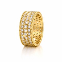 Großhandel Anpassbarer Hip-Hop Unisex Breiter Dreireihiger Laborgezüchteter Diamanten-Ring aus Massivem 18k Gold mit 5D-Verarbeitung