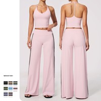 Set Yoga V-Neck dengan Tali Silang di Belakang untuk Wanita, Pakaian Olahraga Cepat Kering untuk Lari dan Latihan Kebugaran