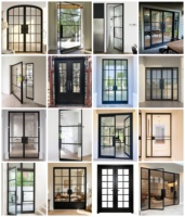 Porte en verre à cadre en acier noir de style loft moderne, 4 vitres, 2150*920*32mm, verre clair, décoration, ouverture latérale finie