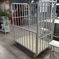 Chariot de manutention pliable à quatre roues pour entrepôt et logistique, avec cadre en tuyaux galvanisés, pour le transport de cages et de matériel