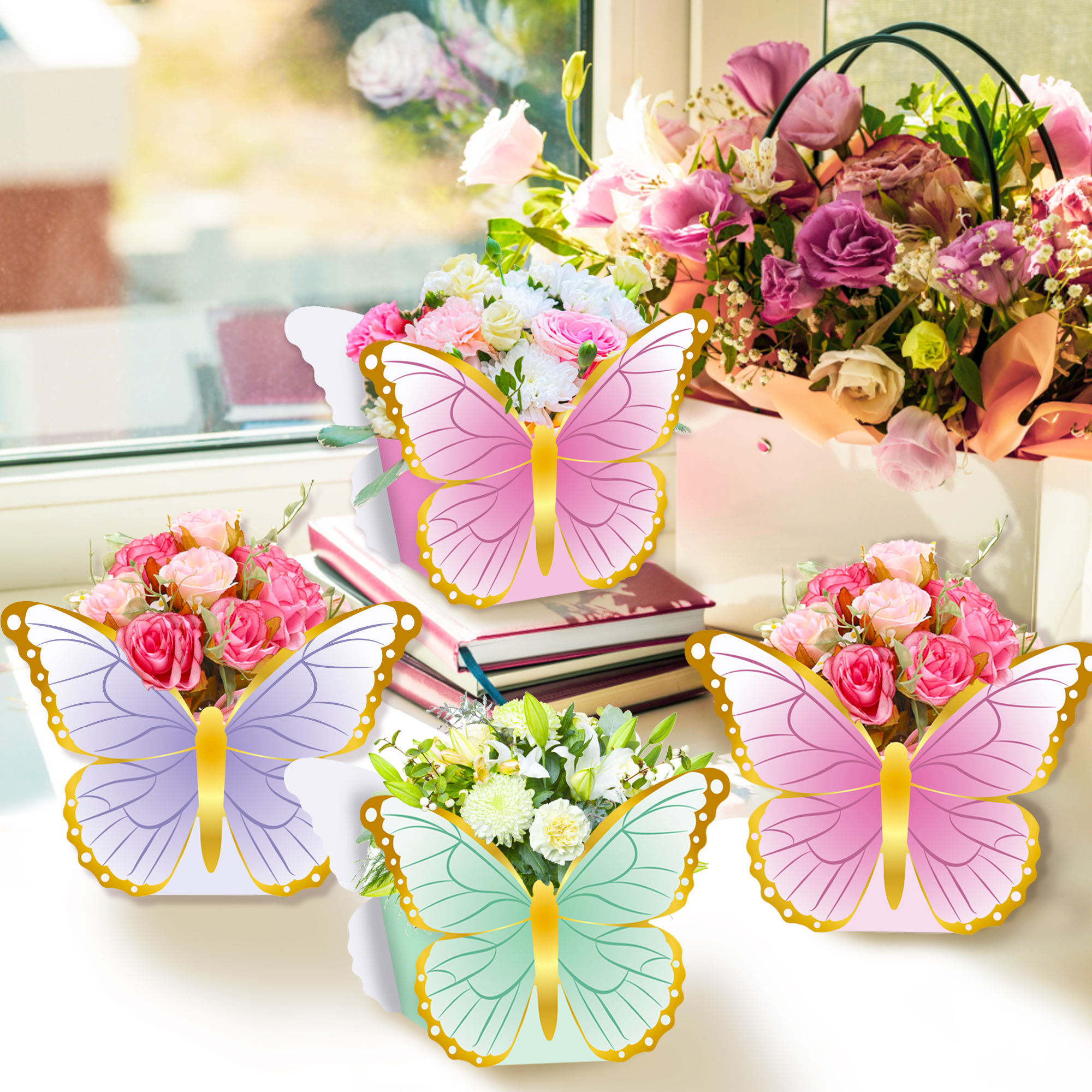 Table Decorations Centrepiece Tefola 24pcs Butterfly Party Centerpiece  Table Decorations,3D Butterfly Floral Paper Plates And Napkins, image size:2000x2000