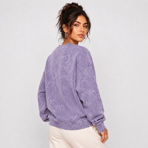 Nueva Sudadera de Mujer con Lavado Ácido, Algodón y Felpa, Puños Acanalados, Hombros Caídos, Estilo Urbano, Moda - Product Image 3