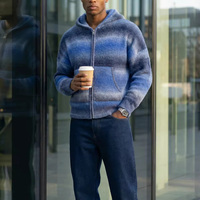 Conception OEM, veste en tricot à capuche personnalisée avec dégradé de couleurs, pull zippé, cardigan décontracté chaud, tricot en mohair duveteux pour hommes