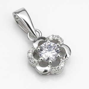 จี้เงินแท้ 925 ชุบโรเดียม ประดับเพชร CZ รูปทรงดอกไม้ สร้อยคอผู้หญิง ขายส่งเครื่องประดับ - Product Image 3
