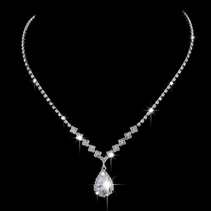 Ensemble <span class=keywords><strong>collier</strong></span> et boucles <span class=keywords><strong>d</strong></span>'oreilles en zircon et strass simple de style européen et américain, bijoux de mariée, boucles <span class=keywords><strong>d</strong></span>'oreilles en <span class=keywords><strong>argent</strong></span>, ensemble <span class=keywords><strong>collier</strong></span> - Product Image 2