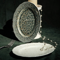 Hochwertige Vintage Catering-Porzellan Edle Tischware Geprägte Keramik Ovale Servier-Teller für Restaurants