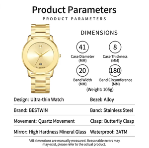 <span class=keywords><strong>Montre</strong></span> à quartz pour <span class=keywords><strong>homme</strong></span> en acier inoxydable <span class=keywords><strong>ultra</strong></span>-mince VVS 41 mm, bracelet 20 mm, cadran à aiguilles, résistante à l'eau, <span class=keywords><strong>montre</strong></span> de luxe, faible MOQ - Product Image 5