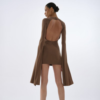 Robe décontractée élégante pour femme, col rond, manches longues évasées, couleur unie, collection automne 2026