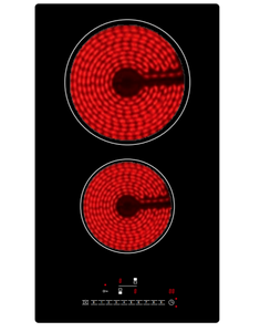 Table de cuisson électrique encastrable en céramique noire à commande tactile avec 2 brûleurs pour usage domestique, plaque à induction facile à nettoyer - Product Image 1