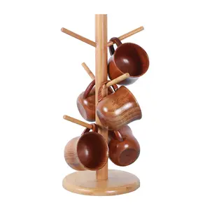 Popular Bamboo Mug Holder Tree -Coffee Cup Holder Stand for Counter - Mug Rack with 6 Hooks