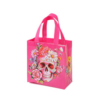 Sac fourre-tout imperméable en non-tissé laminé PP avec imprimé crâne de dessin animé pour Halloween et Jour des Morts, sac de courses, pochette de fête