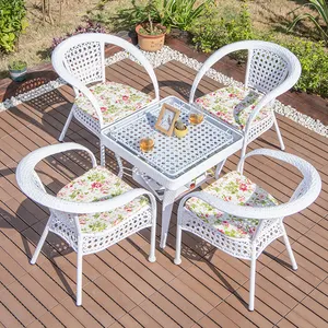 Ensemble de chaises de salle à manger modernes en <span class=keywords><strong>osier</strong></span> <span class=keywords><strong>blanc</strong></span> PVC mobilier d'extérieur pour jardin parc villa fauteuils à cadre en aluminium rotin d'extérieur - Product Image 1