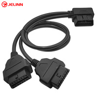 Cable divisor y OBD 2 OBD2 de 16 Pines, ángulo recto macho a doble hembra, cable dividido en Y, 1 par de 2 pines