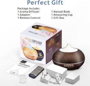 Diffuser Aroma minyak esensial ultrasonik, kendali jarak jauh 550ML, penyebar aromaterapi rumah tanpa air lampu LED serat kayu - Product Image 6