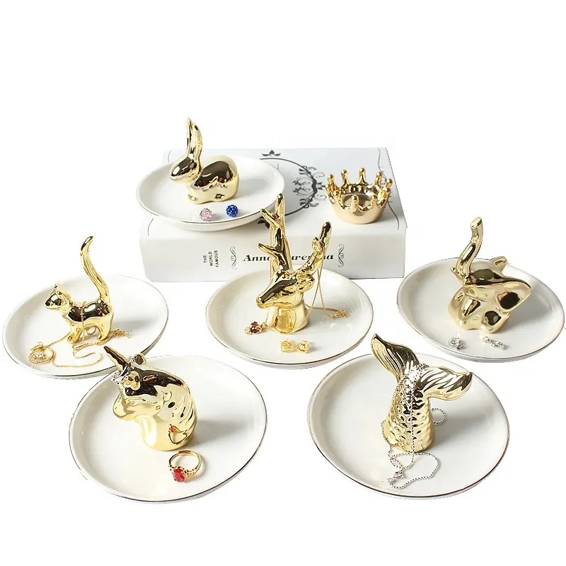 القط قرن الوعل تاج يونيكورن مجوهرات عرض موقف مجوهرات من السيراميك حلقة حامل حلية مجوهرات من السيراميك أطباق صينية