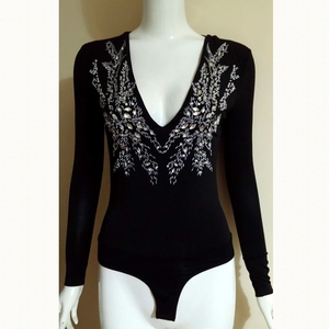 Alta calidad Sexy lentejuelas bordado con cuentas cuello en V manga larga de las mujeres vestido de una pieza mono - Product Image 1