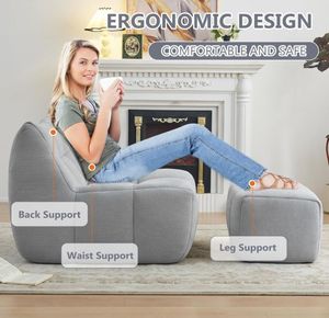 <span class=keywords><strong>โซฟา</strong></span>บีนแบ็กแบบปรับเปลี่ยนได้ 1 ที่นั่ง พร้อมออตโตมัน - เก้าอี้พักผ่อนแสนสบายสำหรับห้องนั่งเล่น ห้องนอนในอพาร์ตเมนต์ - Product Image 4