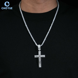Wholesale GRA Certified Moissanite Cross <b>Pendant</b> 925 Sterling Silver <b>Emerald</b> Cut <b>Pendant</b> Iced Out Rhodium Plated Jesus Jewelry - Product Image 5