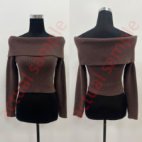 Suéter de punto acanalado para mujer, estilo Bardot con hombros descubiertos, manga larga, corte ajustado y corto