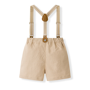 Catpapa Vente en gros Ensemble 3 pièces pour bébés garçons, style gentleman, comprenant Body imprimé triangle, Short à bretelles kaki et Nœud papillon, Tenue de baptême - Product Image 6