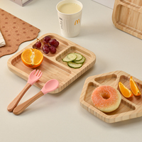 Ensemble de vaisselle pour bébé en bambou personnalisé avec animaux, de qualité alimentaire, avec ventouse, pour cadeau de bébé