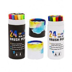 24 Art Water <b>Color</b> 1-2mm Brush Painting <b>Pen</b> Marker Packaged Paper Cylinder Tube 24 Art Water <b>Color</b> 1-2mm Brush Painting Marker - Product Image 3