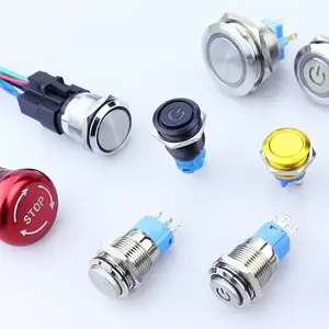 22mm 12V 24V 220V AC DC self locking latching flat head metal on off push button switch with LED and connector