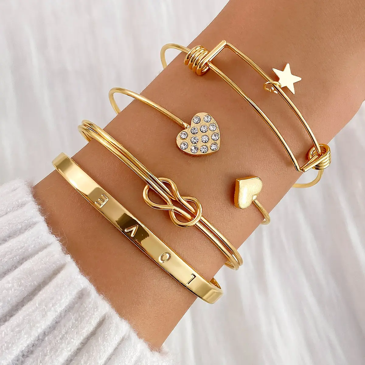 Custom Trendy Vergulde Ster Hart Armbanden Set Kristal Hart Lucky Armband Voor Vrouwen Mode Sieraden Accessoires