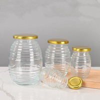 Bocaux en verre vides pour miel d'abeille de 180 ml, 380 ml, 730 ml avec couvercle métallique, réutilisables, pour confiture, miel, conteneur de stockage, pot d'emballage pour miel