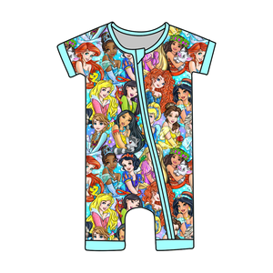 봄 핫 세일 동물 패턴 지퍼 폐쇄에 대 한 공주 아기 짧은 소매 아기 지피 잠옷 - Product Image 1