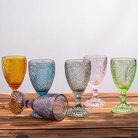 Verres à vin vintage en verre pressé SNW, design en relief, style océan, verres à vin colorés, verres à pied