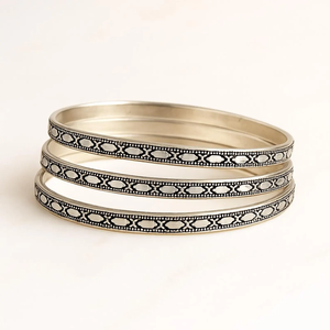 Oxidized Silver Bangle Set Bohemian Tribal Etched <b>Kada</b> Stackable Bracelets Handmade Vintage Inspired Statement Jewelry Layered - Product Image 5