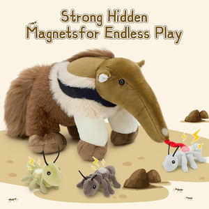 Gioco Interattivo di Alimentazione Animale: Peluche Magnetico Anteater Marrone con Coda Soffice e 3 Formiche, 45 cm - Avventura nella Natura Selvaggia - Product Image 3