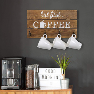 Étagère murale en bois pour cuisine, porte-tasses à café et thé, porte-clés, rectangulaire, polyvalente - Product Image 4