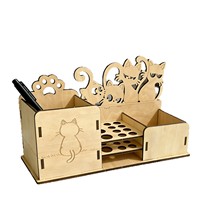 Boîte de rangement en bois naturel en forme de chat mignon, surface vierge à peindre en 3D, support de télécommande de bureau, organisateur pour la maison et le bureau