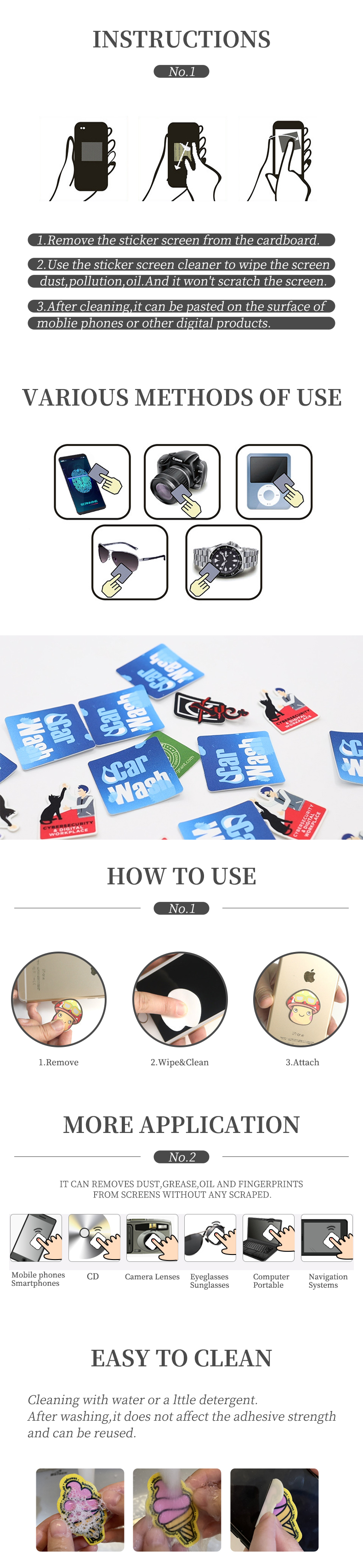 Microfiber mobile phone digital product advertising stickers dust