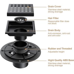 Drain de sol de douche carré en acier inoxydable DB Modern de 4 pouces Crépine chromée polie pour hôtels - Product Image 6