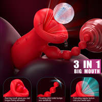 Vibrateur clitoridien à léchage de langue, plug anal à queue perlée, double stimulation, rechargeable USB, étanche IPX7, silicone toucher réel