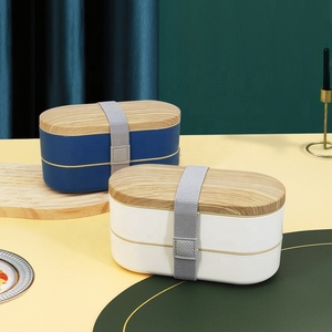 Japanese Wheat Straw Artificial Wooden Lid Double Layer <strong>Bento</strong> <strong>Box</strong> Microwave Heatable Food Container Portable Student Lunch <strong>Box</strong> - Product Image 6