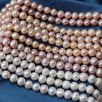 Perles d'eau douce naturelles, presque rondes, sans noyau, à simple filetage, 9-10 mm, environ. 35-36 cm de long, environ 40 pièces