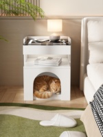 Table de chevet multifonctionnelle en bois pour animaux et humains avec niche pour chat, chargeur sans fil pour chambre à coucher