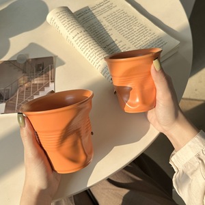 200ml 400ml Irregular <b>Ceramic</b> Coffee Cup Unique Wrinkle <b>Ceramic</b> <b>Mug</b> No Handle - Product Image 2