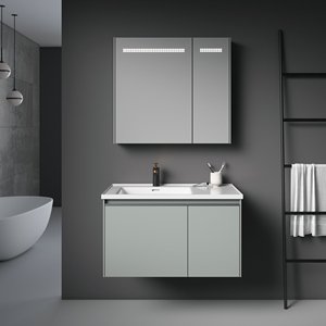 Mueble de Baño Moderno de Pared con Lavabo Integrado de Cerámica, Acero Inoxidable y MDF, Resistente al Agua, con Unión sin Costuras - Product Image 3