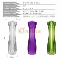 Moulin à poivre manuel en acrylique transparent côtelé, broyeur à épices multicolore avec cœur en céramique réglable, gadget de cuisine