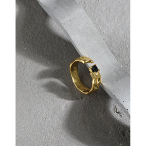 Cổ điển mạ Vàng 925 bạc đen vòng Onyx kim cương nhẫn cho phụ nữ mở Chunky món quà cưới trang sức Zircon đá - Product Image 2