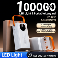 Batterie externe à charge rapide 120W, chargeur portable 100000mAh, grande capacité, extérieur, diffusion en direct, personnalisable