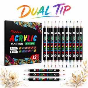 Pennarello Acrilico a Doppia <span class=keywords><strong>Punta</strong></span>, <span class=keywords><strong>Punta</strong></span> Morbida e Fine, 12 Colori per Pittura, Arte Metallica, Graffiti su Roccia, Ceramica, Vetro, Legno, Fai da Te - Product Image 6